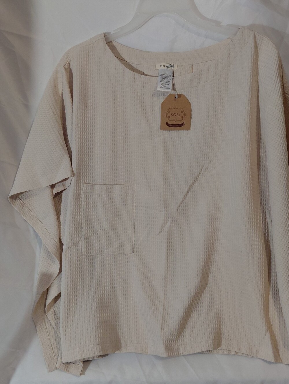 Kori Light Cream Boxy Waffle-Knit Tunic with Pocket